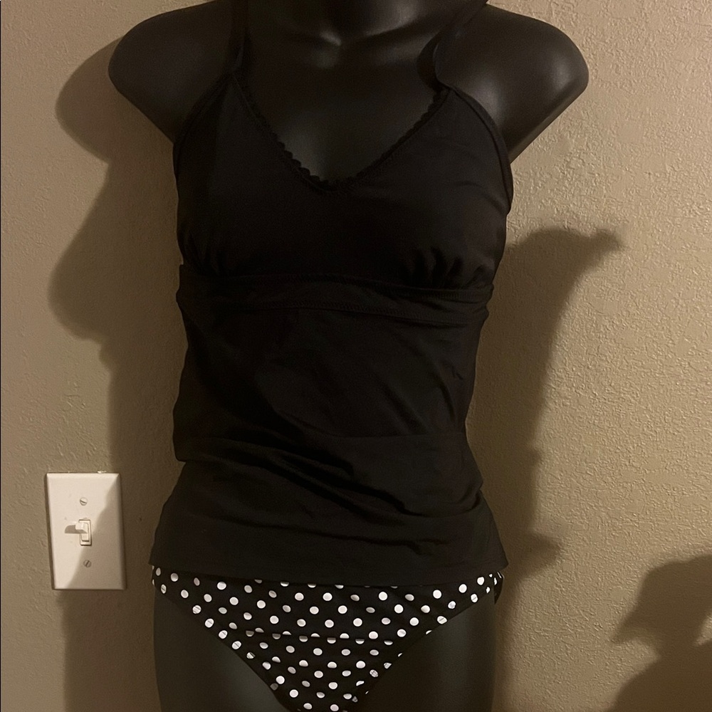 Lands' End Black Strappy Swimsuit top and bottoms